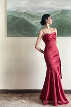 Spaghetti Straps Red Mermaid Long Prom Dresses