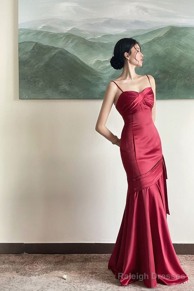 Spaghetti Straps Red Mermaid Long Prom Dress