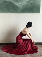 Spaghetti Straps Red Mermaid Long Prom Dress