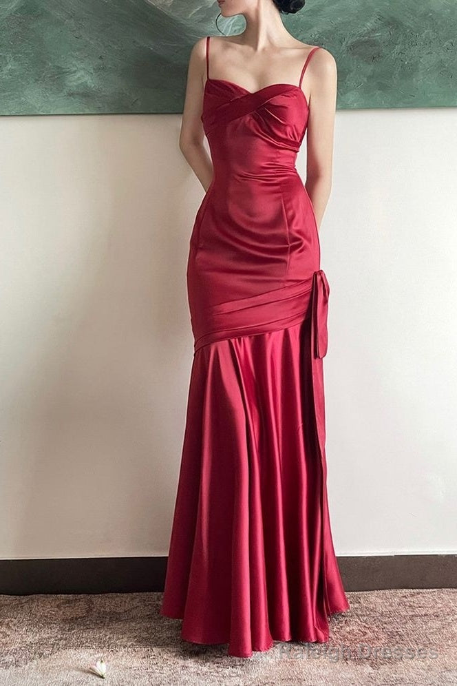 Spaghetti Straps Red Mermaid Long Prom Dresses Main image