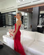 Spaghetti Straps Red Sheath Prom Dress Long With Slit