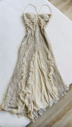 Spaghetti Straps Sequin Long Prom Dress With Slit