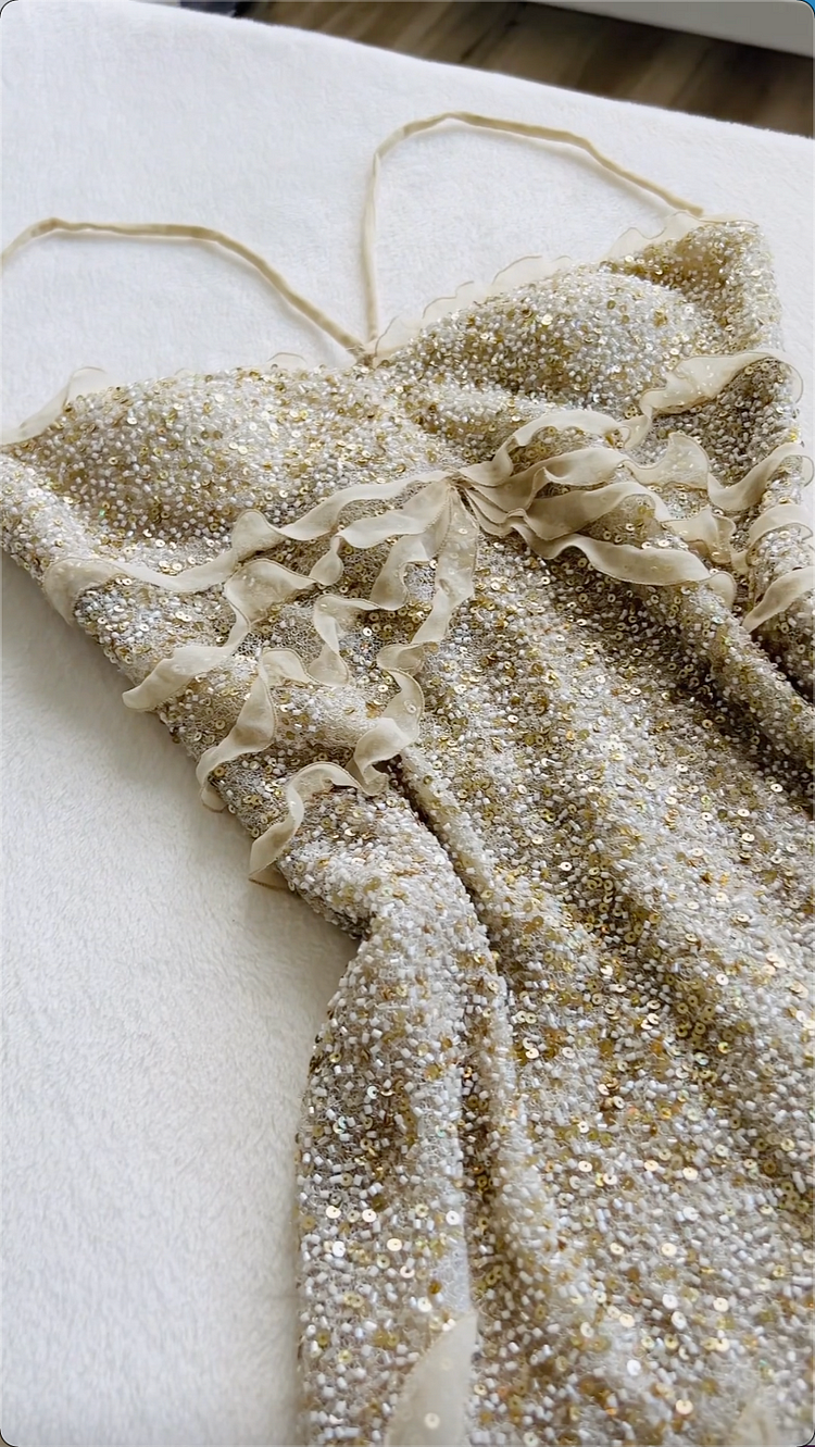 Spaghetti Straps Sequin Long Prom Dress With Slit