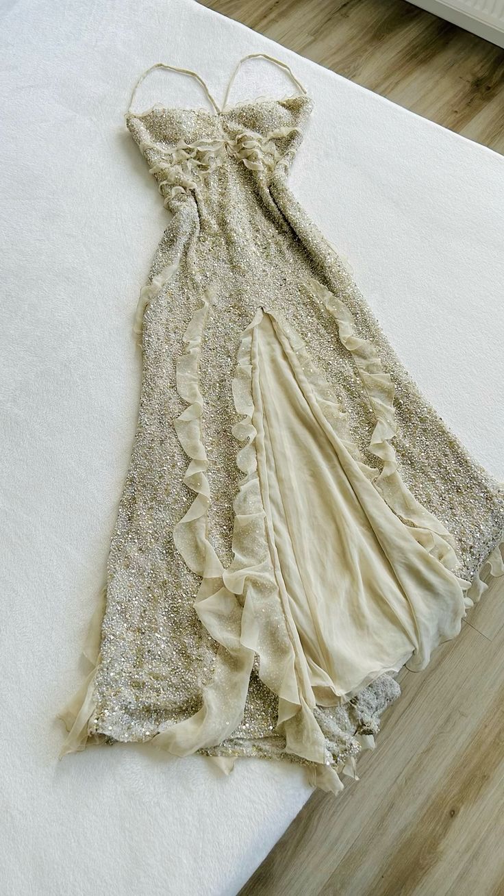 Spaghetti Straps Sequin Long Prom Dress With Slit