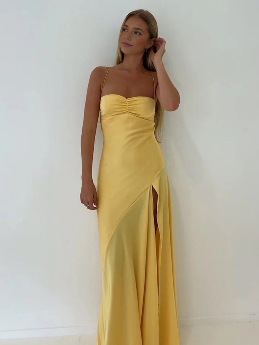 Spaghetti Straps Sheath Long Prom Dresses With Split Secondary image