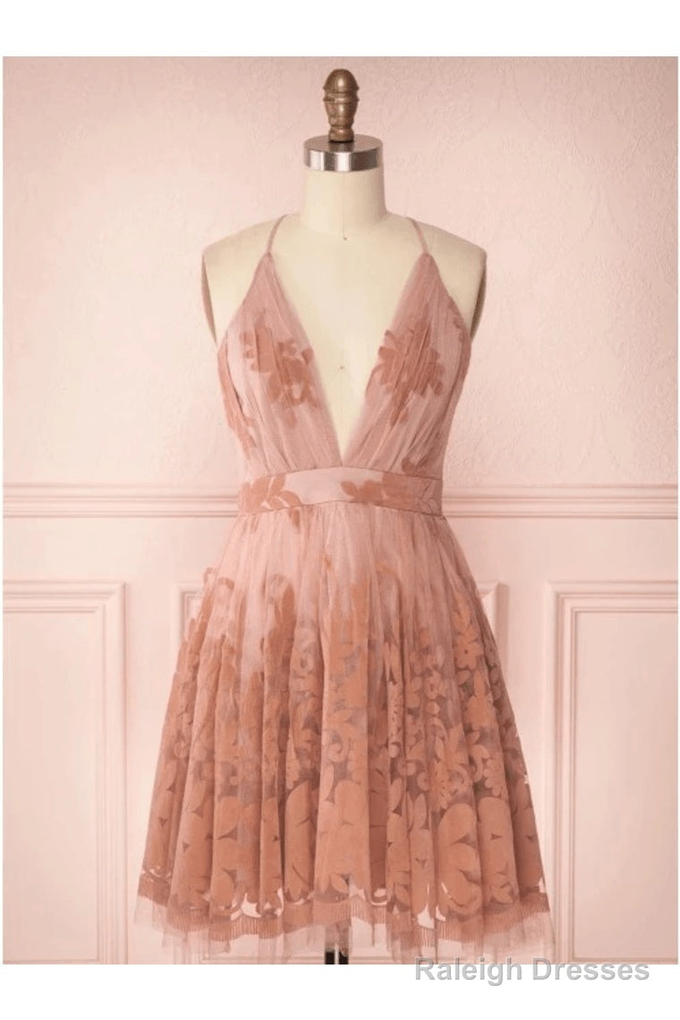 Spaghetti Straps Short Pink Homecoming Dresses Criss Cross Back Secondary image