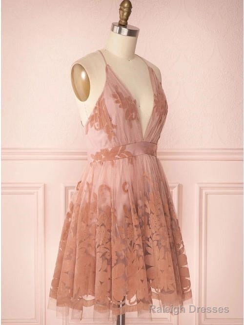 Spaghetti Straps Short Pink Homecoming Dress Criss Cross Back