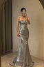 Spaghetti Straps Silver Mermaid Long Prom Dresses