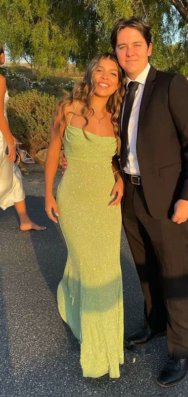Spaghetti Straps Sparkly Prom Dress Long Mermaid Prom Dresses