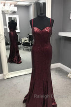 Spaghetti Straps Sweetheart Mermaid Sequins Prom Dresses