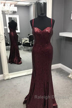 Spaghetti Straps Sweetheart Mermaid Sequins Prom Dress