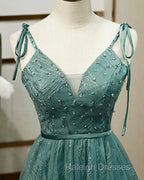 Spaghetti Straps Tulle Modest A Line Evening Dress Long Prom Dress