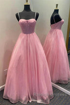 Spaghetti Straps Tulle Purple Bling Bling A-Line Prom Dresses