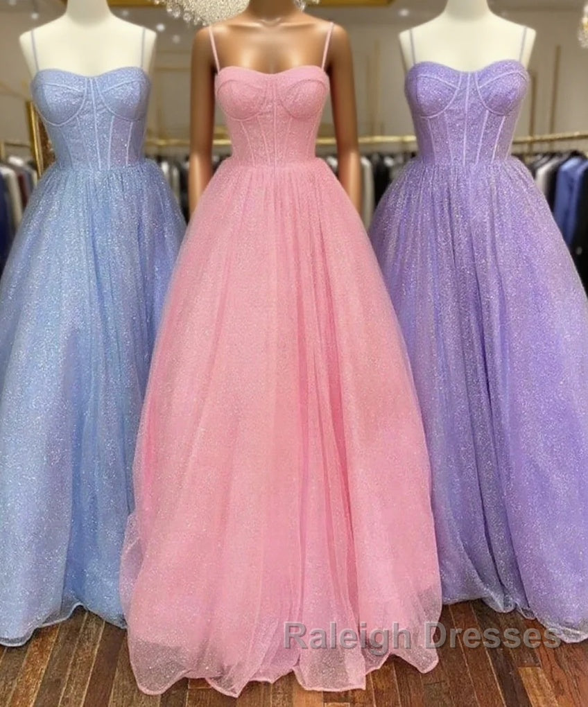 Spaghetti Straps Tulle Purple Bling Bling A Line Prom Dress Main image