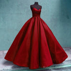 Spaghetti Straps V-Neck Ball Gowns Prom Satin Dresses