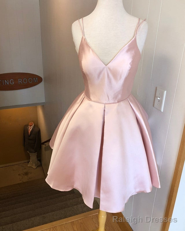 Spaghetti Straps V-Neck Homecoming Dresses Satin Cocktail Dress Main image