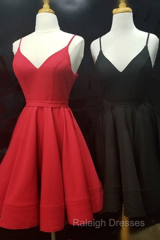 Spaghetti Straps V-Neck Satin Homecoming Dresses Ball Gown Party Dress