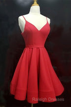 Spaghetti Straps V-Neck Satin Homecoming Dresses Ball Gown Party Dress