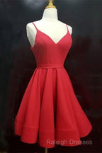 Spaghetti Straps V-Neck Satin Homecoming Dress Ball Gown Prom Dresses