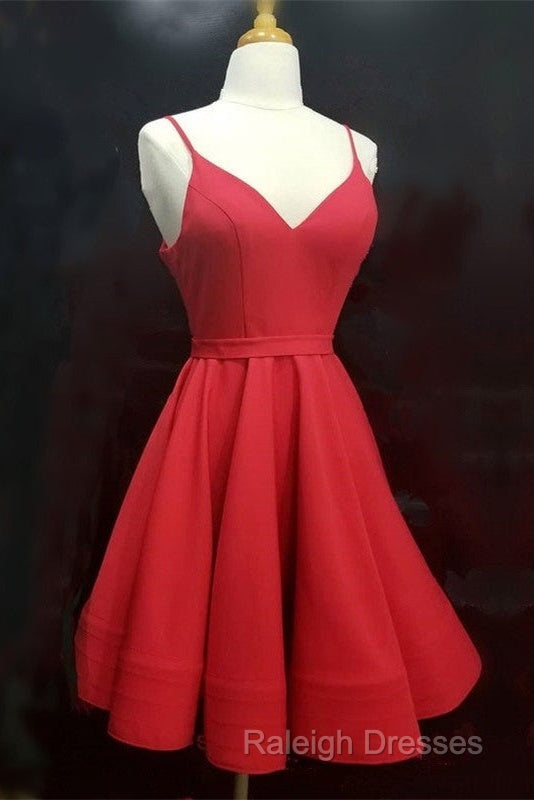 Spaghetti Straps V-Neck Satin Homecoming Dress Ball Gown Prom Dresses