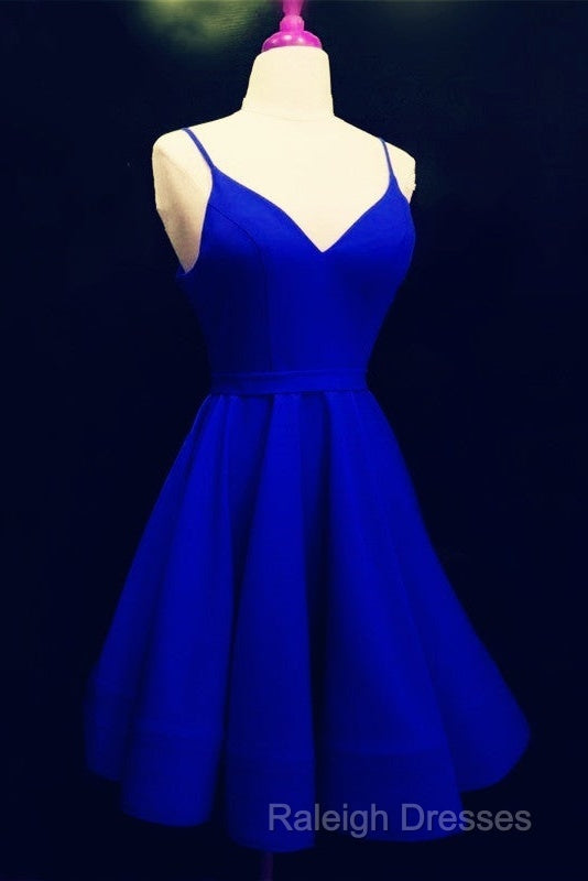 Spaghetti Straps V-Neck Satin Homecoming Dress Ball Gown Prom Dresses