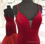 Spaghetti Straps V-Neck Velvet Prom Dresses Mermaid Evening Gowns