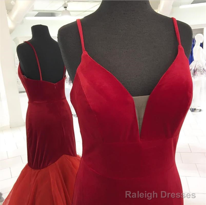 Spaghetti Straps V-Neck Velvet Prom Dress Mermaid Prom Gown