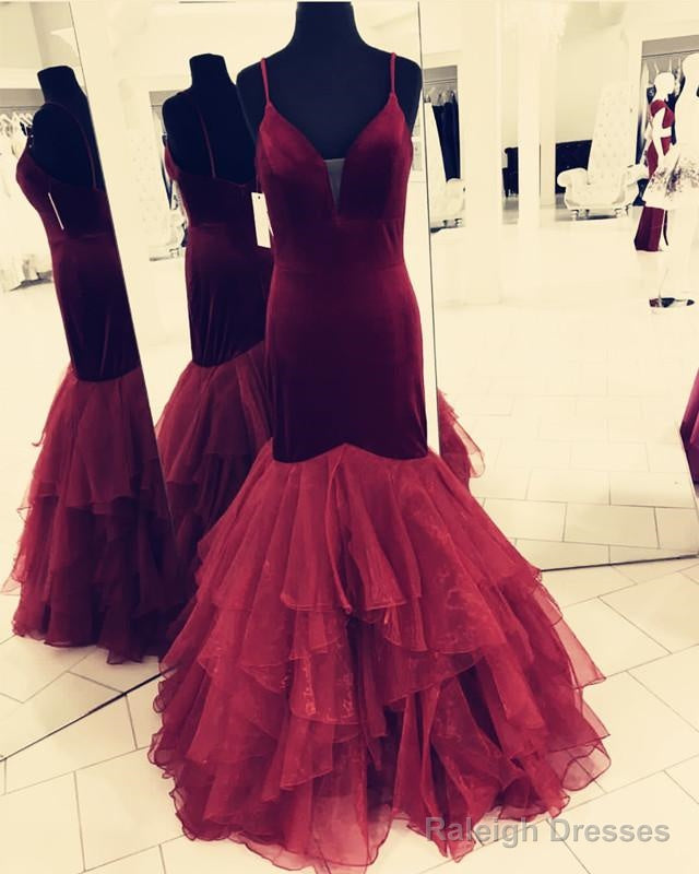 Spaghetti Straps V-Neck Velvet Prom Dresses Mermaid Evening Gowns Main image