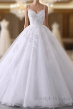 Spaghetti-Straps V-Neck Wedding Dress With Lace Appliques