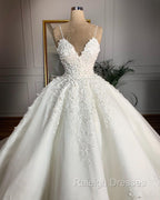 Spaghetti Straps Wedding Dress Ball Gown Appliques