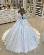 Spaghetti Straps Wedding Dress Ball Gown Lace Beaded