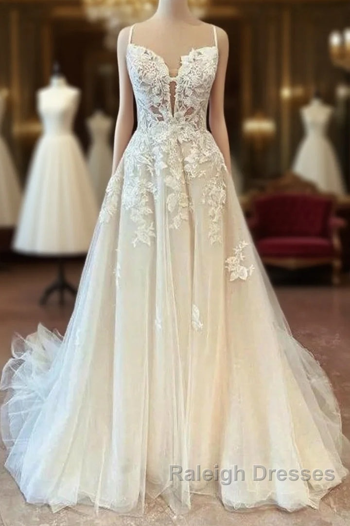 Spaghetti-Straps Wedding Gown With Lace Appliques Main image