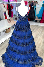 Spaghetti Straps White Layered A Line Prom Dresses with Sequin