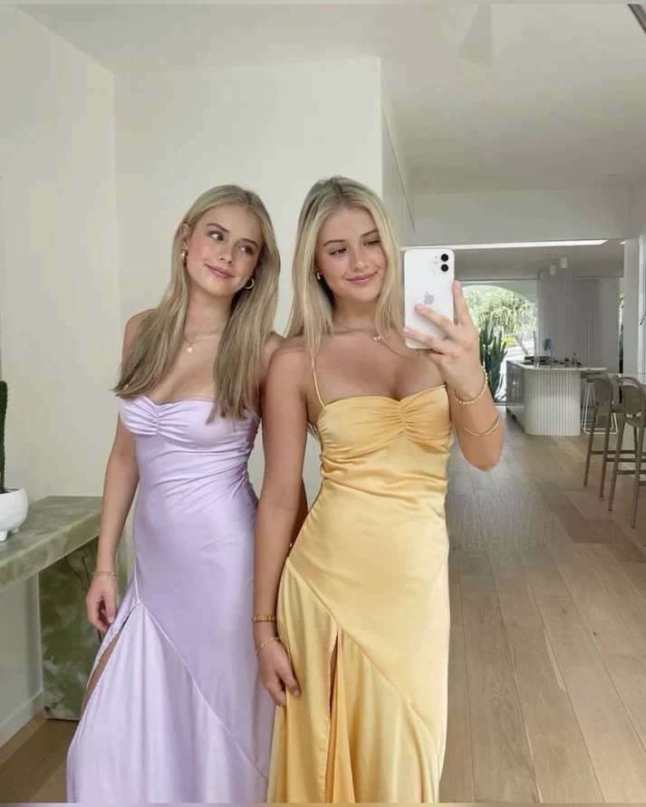 Spaghetti Straps Yellow Mermaid Long Prom Dresses Slit Prom Dresses Main image