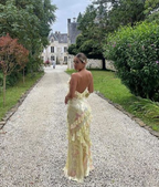 Spaghetti Straps Yellow Sheath Prom Dresses Long Ruffled Lace Dresses 2027
