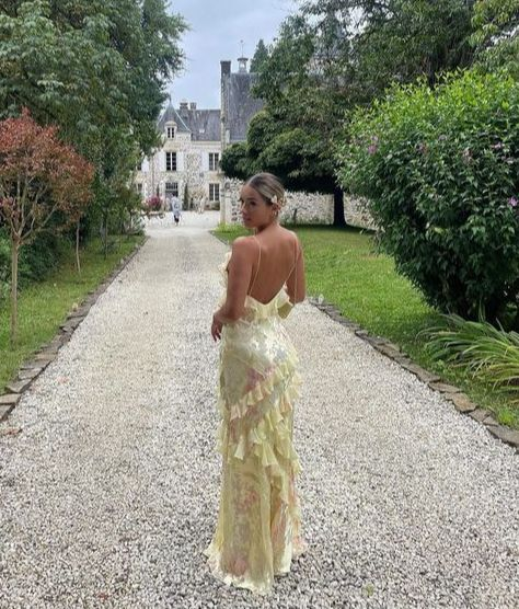 Spaghetti Straps Yellow Sheath Prom Dresses Long Ruffled Lace Dresses 2027
