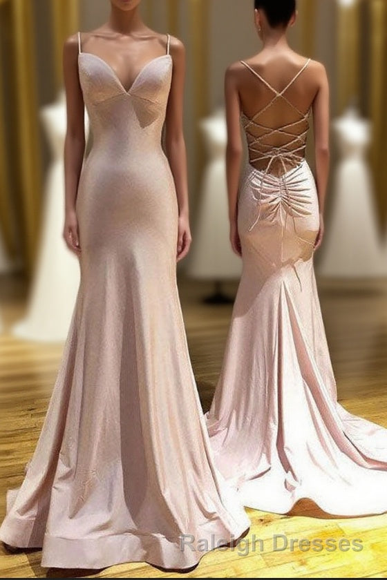 Pink Spaghetti Straps Mermaid Long Prom Dress, Simple Formal Gown Main image