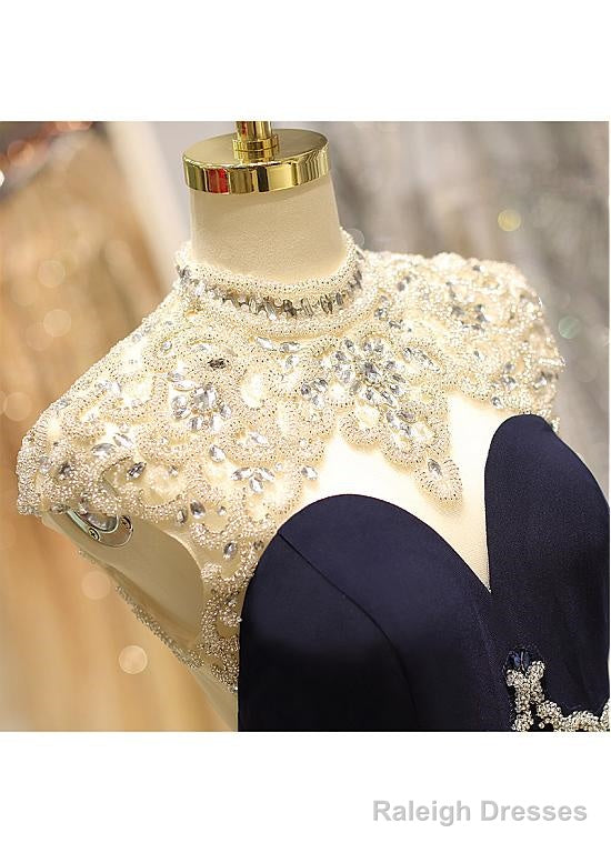 Spandex High Collar Black Sheer Back Mermaid Prom Dress