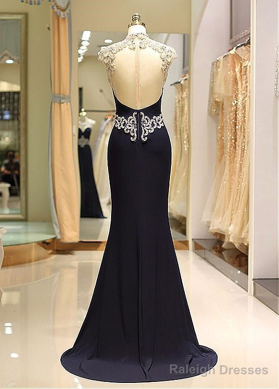 Spandex High Collar Black Sheer Back Mermaid Prom Dress