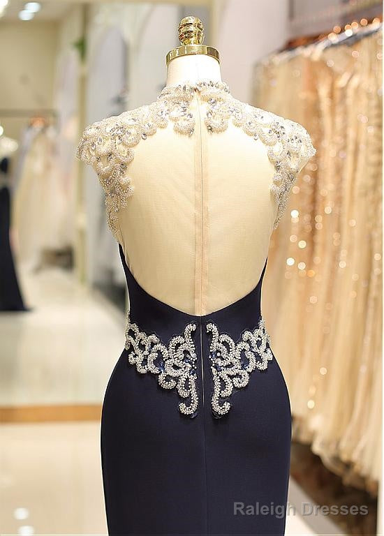 Spandex High Collar Black Sheer Back Mermaid Prom Dress