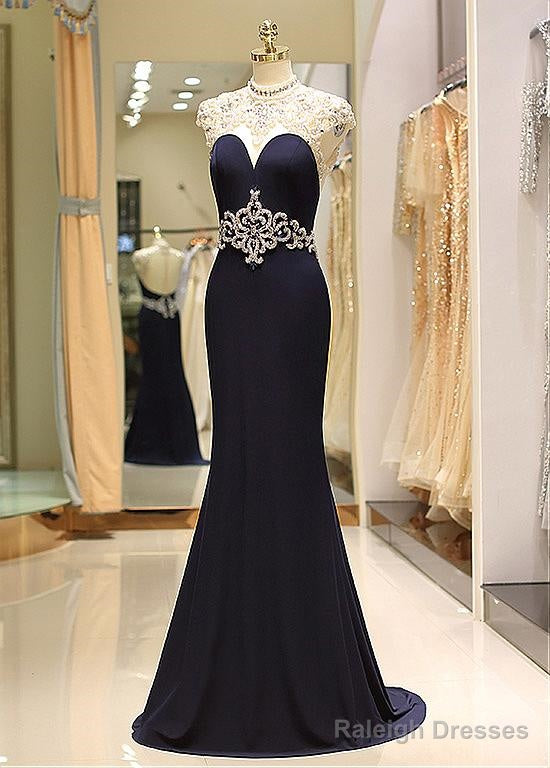 Spandex High Collar Black Sheer Back Mermaid Prom Dress Main image