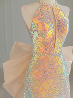 Sparkle A-Line Scoop Neckline Sequin Pink Long Prom Dresses