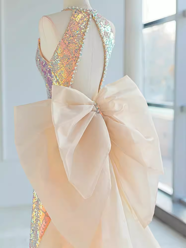 Sparkle A-Line Scoop Neckline Sequin Pink Long Prom Dresses