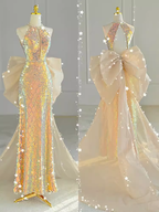Sparkle A-Line Scoop Neckline Sequin Pink Long Prom Dresses