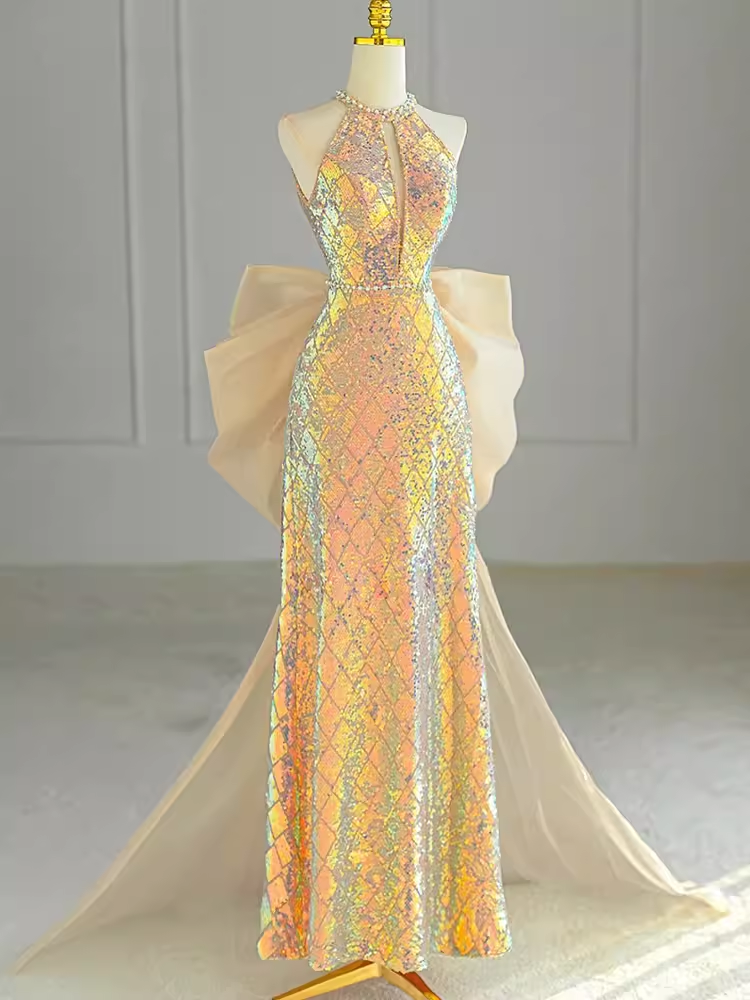 Sparkle A-Line Scoop Neckline Sequin Pink Long Prom Dresses