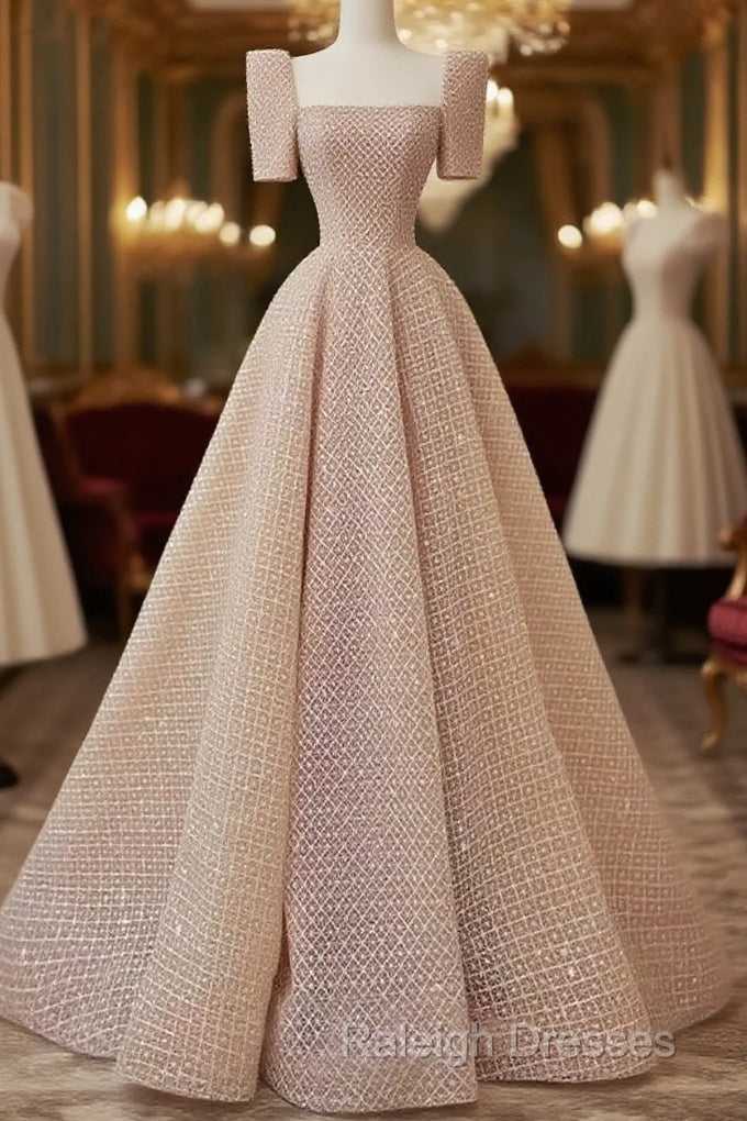 Sparkle A Line Square Neckline Sequin Pink Long Prom Dress Main image