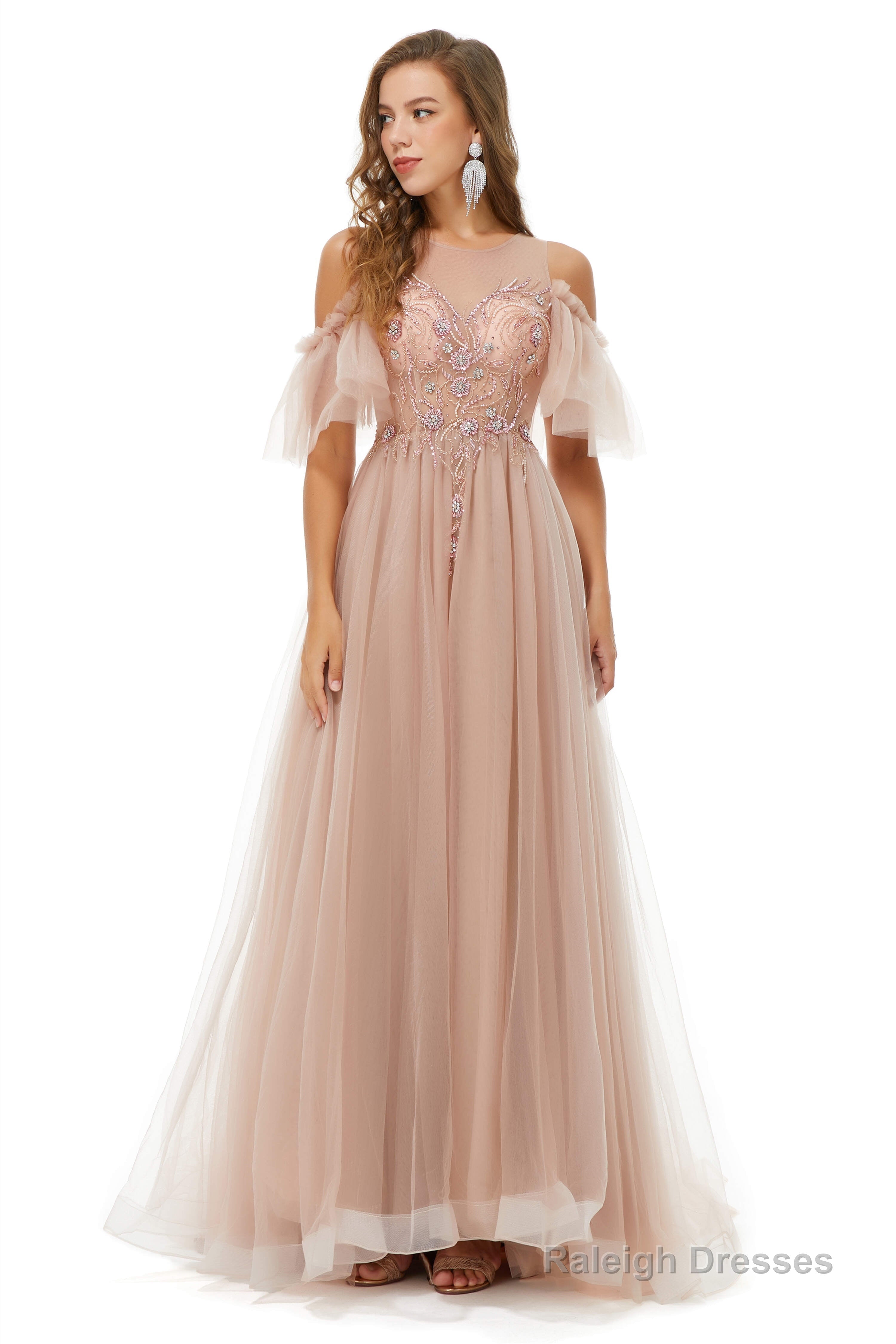 Sparkle Beaded Cool Shoulder A-Line Beaded Prom Dresses Secondary image