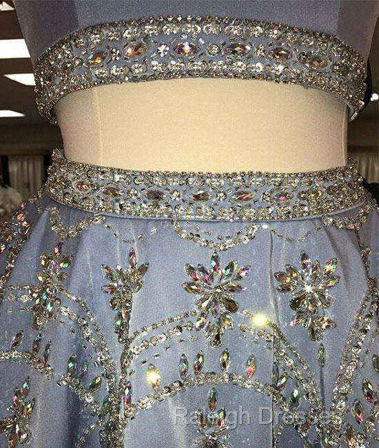 Sparkle Blue Two Pieces Beads Sequin Short Prom Homecoming Dress