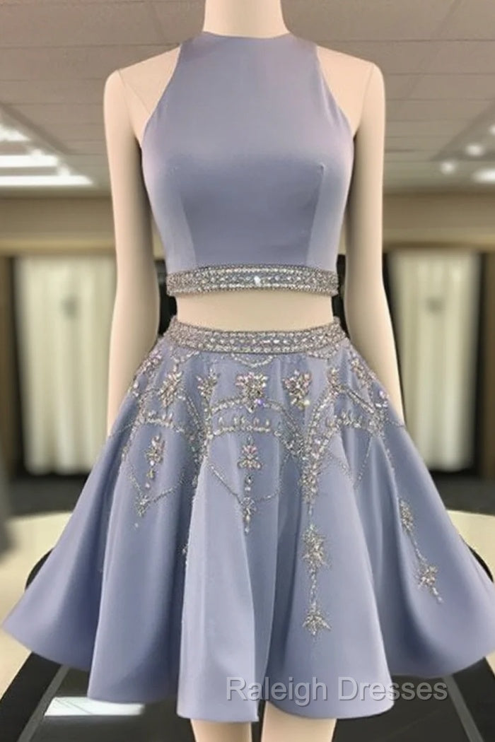 Sparkle Blue Two Pieces Beads Sequin Short Prom Homecoming Dress Main image