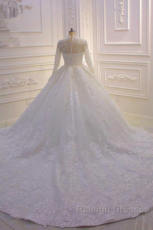 Sparkle Lace Ball Gown High Neck Tull Long Sleevess Wedding Dresses Secondary image